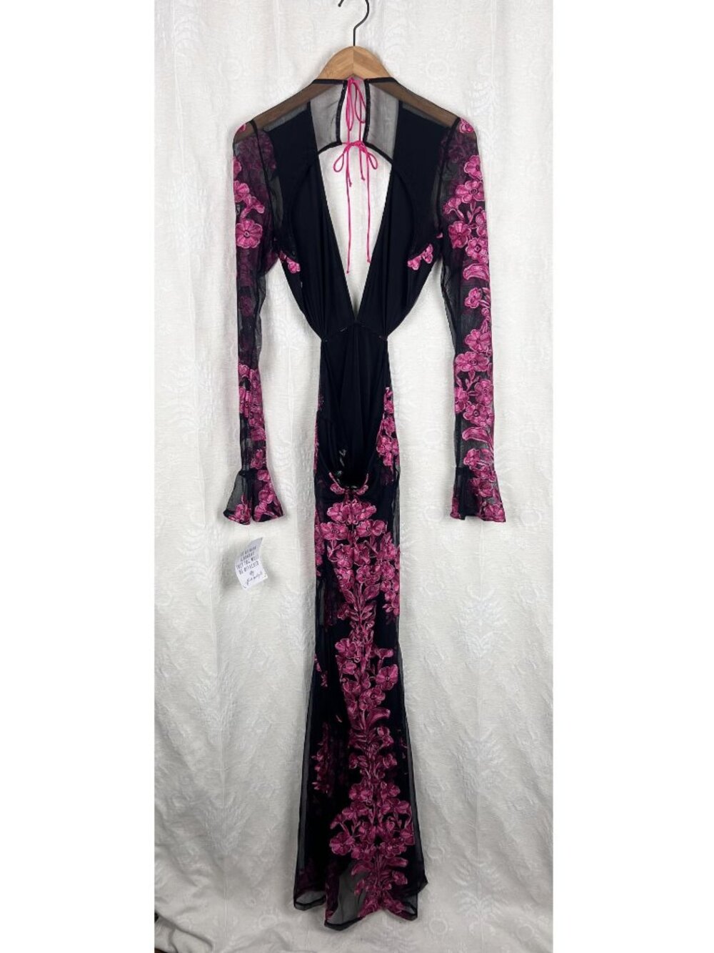 NEW For Love & Lemons Temecula Cut-Out Embroidered Lace Maxi Dress Sheer pink L - Picture 6 of 11